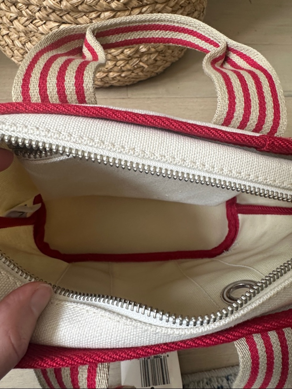 NWT Vintage Y2K Lacoste Cream Canvas Mini Tote with Red Stripes - Picture 4 of 11